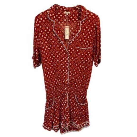 NWT Poupette St Barth | Women's Red Moon Georgette Print Jumpsuit Size Medium - Picture 2 of 12